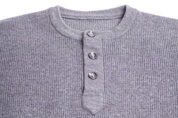 Grey sweater with buttons close-up