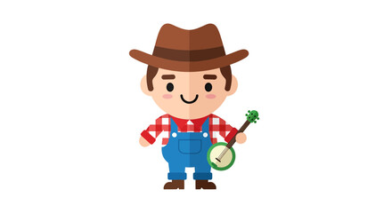 Charming cartoon banjo player in overalls and cowboy hat brings folksy delight