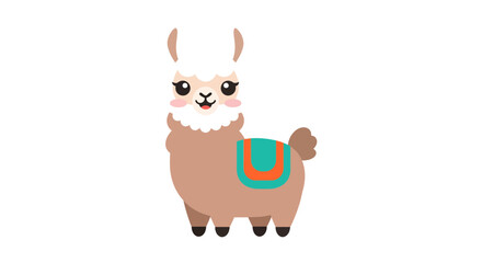 Fototapeta premium Charming cartoon alpaca illustration with vibrant textile accessory over its back