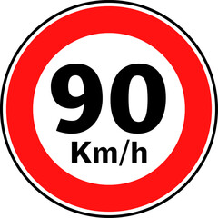 Speed Limit 90 kmh Traffic Sign Vector