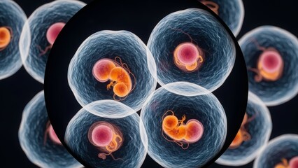 Microscopic view of dividing cells with developing embryos development science