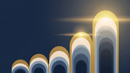 Premium Golden 3D Business Growth Bar Chart on Dark Background