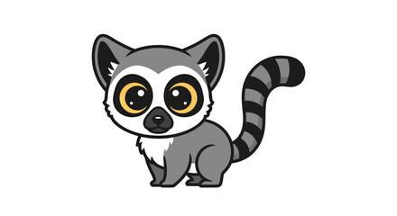 Obraz premium Cute cartoon lemur with big eyes and striped tail isolated on white background