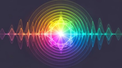 Vibrant Rainbow Energy Wave and Concentric Circles on Dark Background.