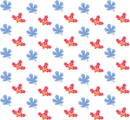 A vibrant autumn winter leaves pattern with rich red and blue foliage against blank background