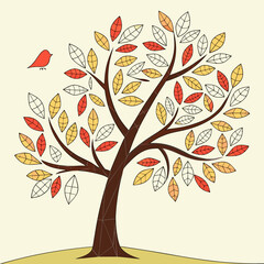 Autumn tree with bird