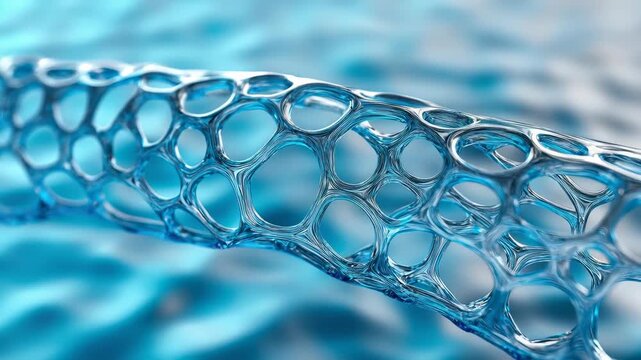 Abstract Blue Mesh Structure with Transparent Geometric Pattern, Futuristic Science Technology, Molecular Network, 3D Render, Innovation