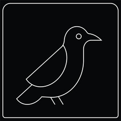 Simple white line drawing of a bird icon on black background