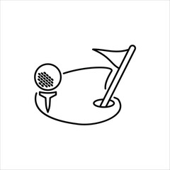 Golf icon. Golf stick, Golf Ball and Golf Flag symbol. For web design. Vector illustration Isolated on white background.