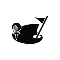 Golf icon. Golf stick, Golf Ball and Golf Flag symbol. For web design. Vector illustration Isolated on white background.
