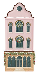 Christmas house. Winter Dutch buildings. Vector.
