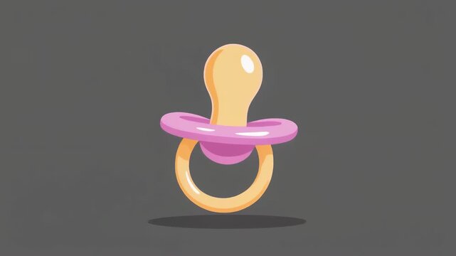 Animated Pink and Orange Baby Pacifier, Cartoon Style Illustration on Dark Grey Background