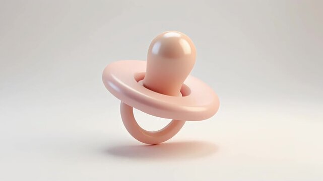 Charming Pink Baby Pacifier Spinning on Clean White Background, 3D Render Animation