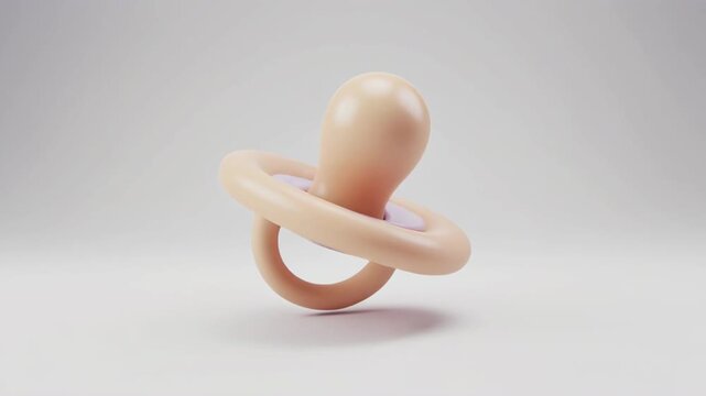 Stylish Peach and Lilac Baby Pacifier Spinning on White Background, 3D Render Motion Graphic