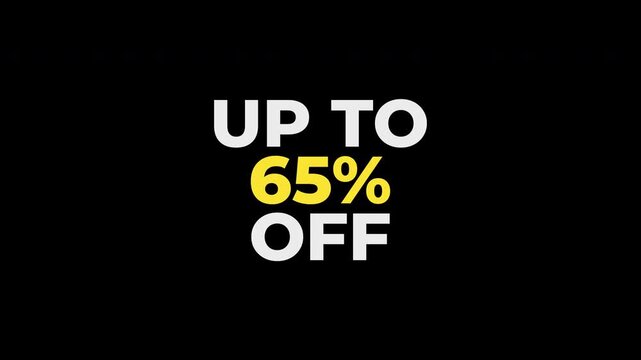 Up to 65 percent off discount sale promotion offer special saving suitable for advertising, e-commerce, retail promotions, and marketing campaigns.