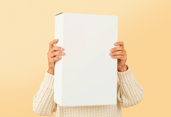 Hands holding blank white cereal packaging mockup, ai generated