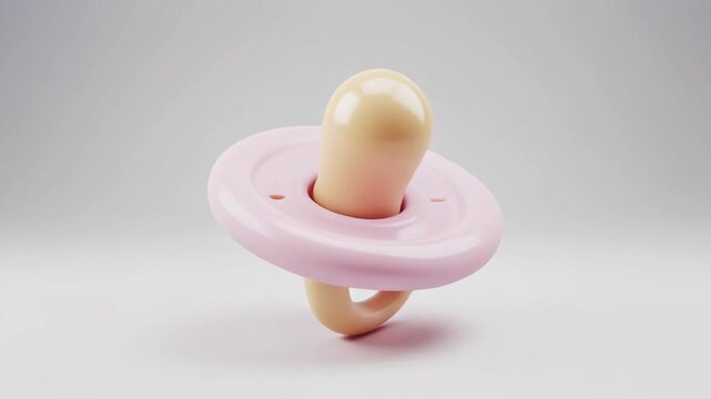 Elegant Pink and Beige Baby Pacifier Spinning on White Background, 3D Render Motion Loop