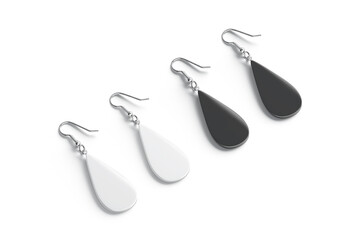 Blank black and white pair drop earring mockup lying, isolated