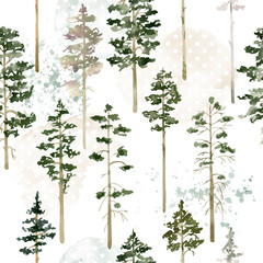 Seamless pattern with watercolor trees.