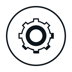 Gear icon in a circle, isolated on represents settings, configuration, and mechanical processes for various applications