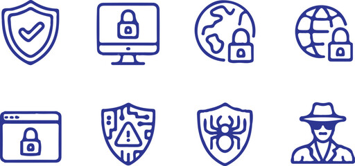 8 security bule line icons set vector illustration design 