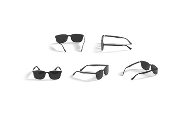 Blank black eye glasses lying mockup, different angles views