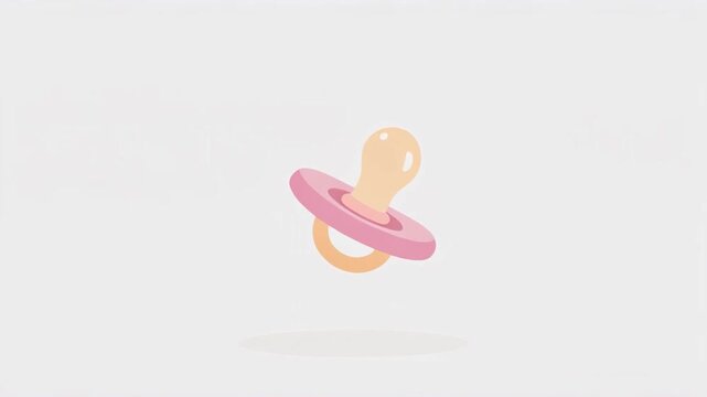 Illustrated Baby Pacifier with Pink Ring and Orange Nipple, Cartoon Animation on White