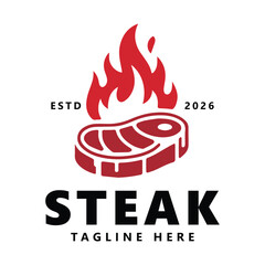 Hot grill steak logo templates premium vector