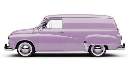 Classic lavender delivery van isolated on white background studio shot