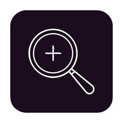 Fototapeta premium Magnifying glass with plus sign icon on dark purple background, symbolizing zoom in, increase, or addition, vector illustration