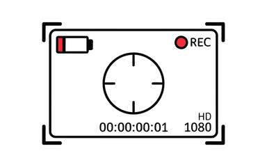 Digital camera recording frame overlay with focus grid high definition 1080p resolution display and low battery warning for multimedia video content creation.
