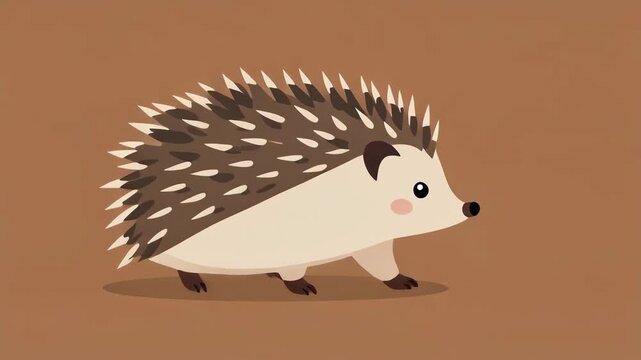 Cute Animated Hedgehog Walking Loop on Brown Background