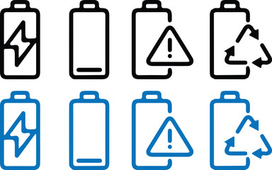 8 battery bule black line icons set vector illustration