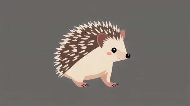 Cute Animated Hedgehog Sitting Calmly on a Grey Studio Background