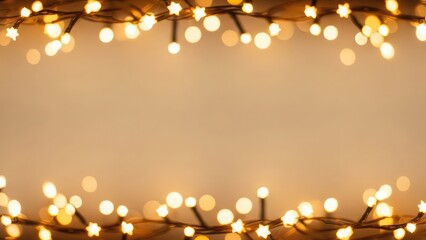 Warm golden star and circle string lights border bokeh