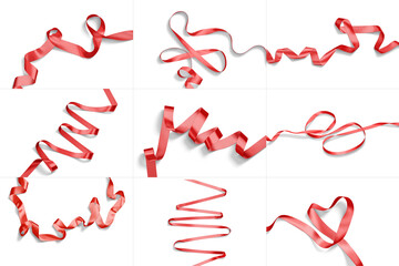 Blank red ribbon mockup, different types and views