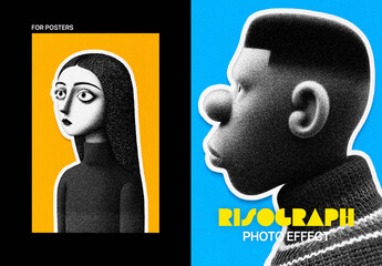 Risograph Grain Poster Photo Effect Mockup