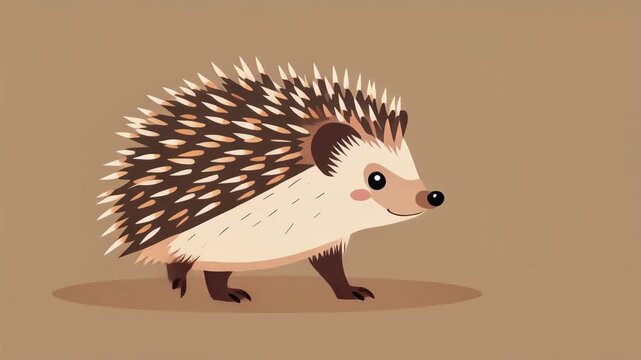 Cheerful Animated Hedgehog Walking Seamless Loop on Brown Studio Background
