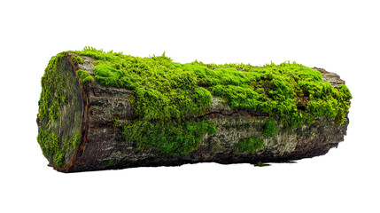Cutten tree from forest with asparagus isolated on white background or transparent png, showing tree stump, forest debris, and fresh asparagus.