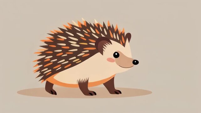 Animated Hedgehog Walking with Orange Tones on Spikes on Brown Background