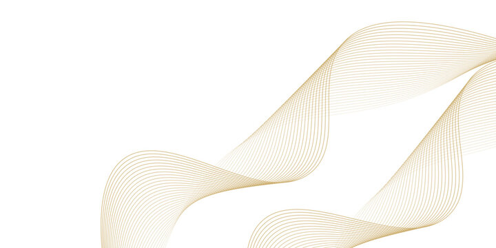 Luxury abstract gold wavy line pattern (guilloche curves) with copy space. Elegant golden color smooth gradient on white background. Premium vector striped texture for banner, business backdrop.