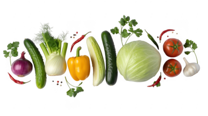 Assorted vegetables isolated healthy isolated on a transparent background