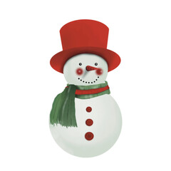 Cute hand-drawn snowman illustration created with Procreate. This cheerful digital painting shows a smiling snowman wearing a red hat and scarf in a soft and cozy winter style. Perfect for Christmas 