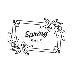 Spring Sale Floral Frame with Hand Drawn Line Art Flowers
