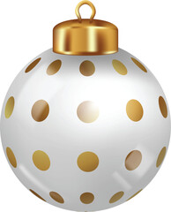 Elegant white and gold Christmas ornament with polka dot design