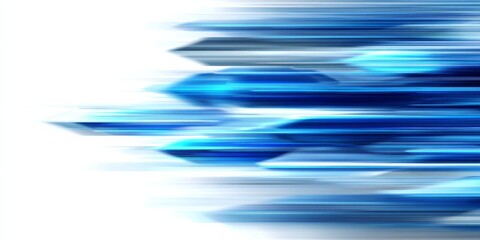 Dynamic motion blur effect features overlapping blue geometric shapes moving rapidly across a white background