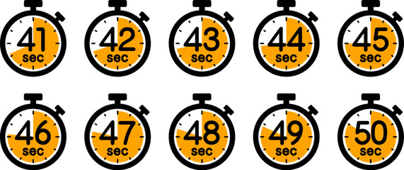 時間を示すストップウォッチのアイコン（stopwatch icon　41sec/42sec/43sec/44sec/45sec/46sec/47sec/48sec/49sec/50sec）
