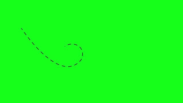 Arrow animation following wavy dotted line. Target arrow icon on Green background. Long dotted line arrow animation to indicate an object. 4k Video