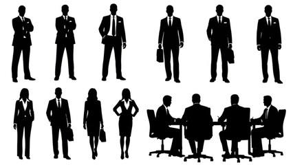 Silhouettes of business people standing and sitting in various poses