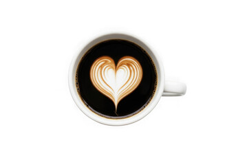Cup of Coffee with Heart Latte Art on Black Background